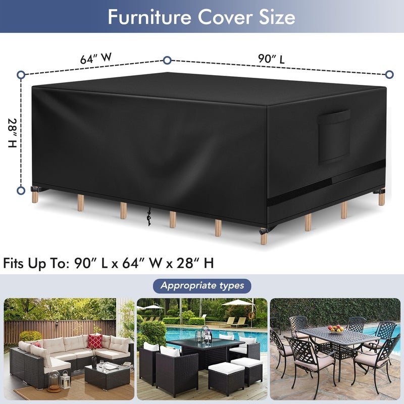Richwon Patio Furniture Covers - Waterproof Rectangle, Heavy Duty for Outdoor Sectional Set (90"L x 64"W x 28"H), Black - Image 2